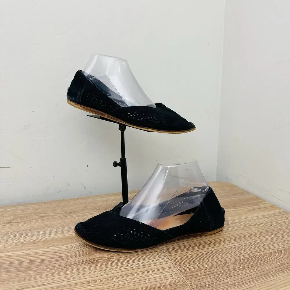 TOMS Jutti Black Suede Leather Perforated Slip On Shoes Women’s Size 9.5